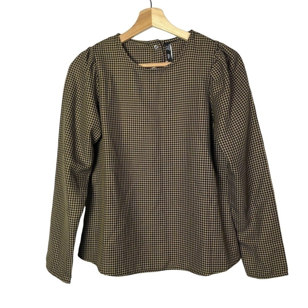 MNG Mango Brown & Black Houndstooth Long Sleeve Blouse 2